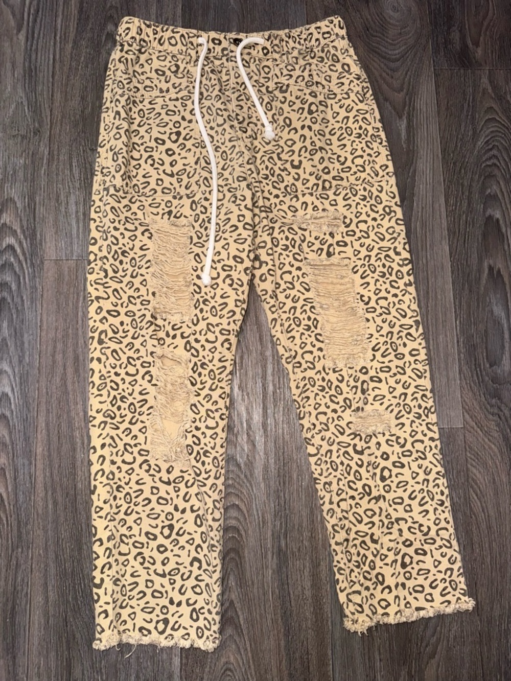 Women Leopard Print Drawstring Joggers - Tan
